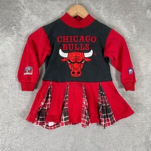 Vintage Chicago Bulls Dress Toddler Girls 3T Red NBA Plaid Pleated Mighty Mac